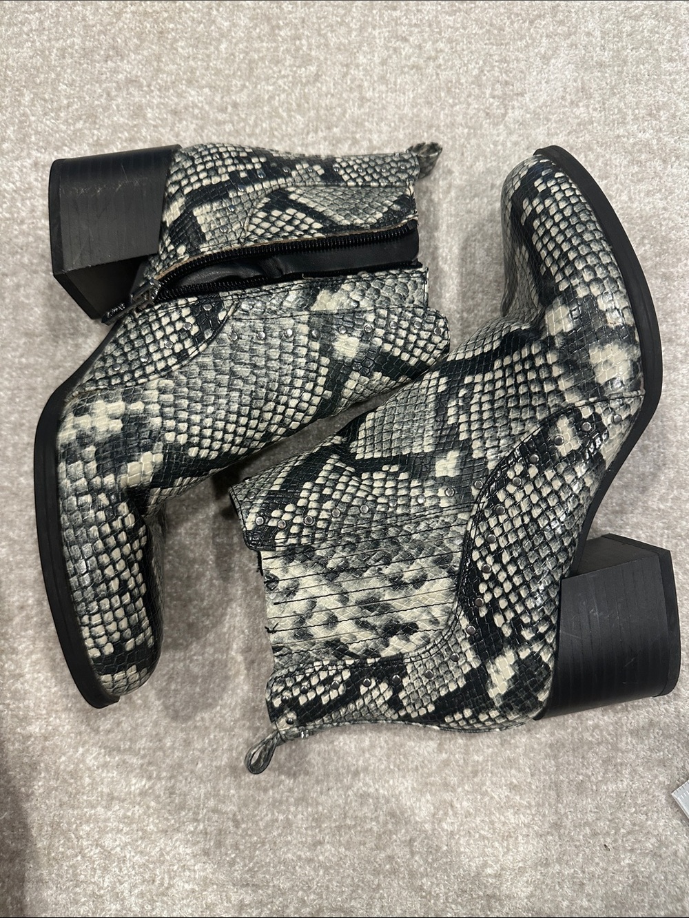 Circus by Sam Edelman Snake-Print Ankle Booties in Black & White